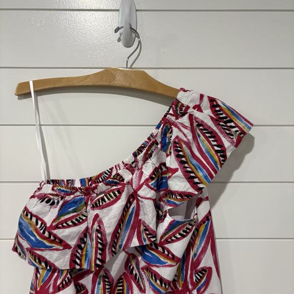 J. Crew Factory | Dress One Shoulder Mini Linen Blend NWT Tropical- Size Small - Picture 4 of 7